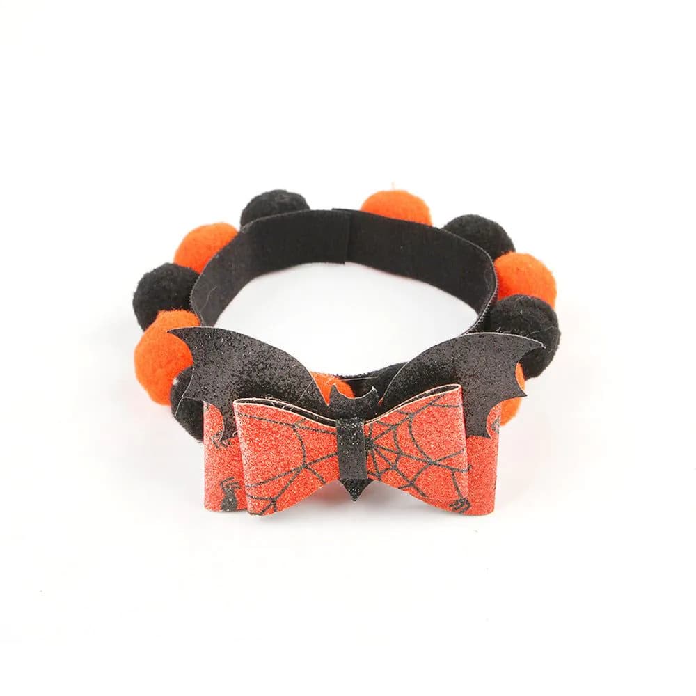 image-Halloween Pet Fur Ball Collar Pumpkin Accessories