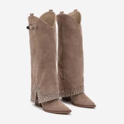 image-Women's Frosted Rivet Pantyhose Boots