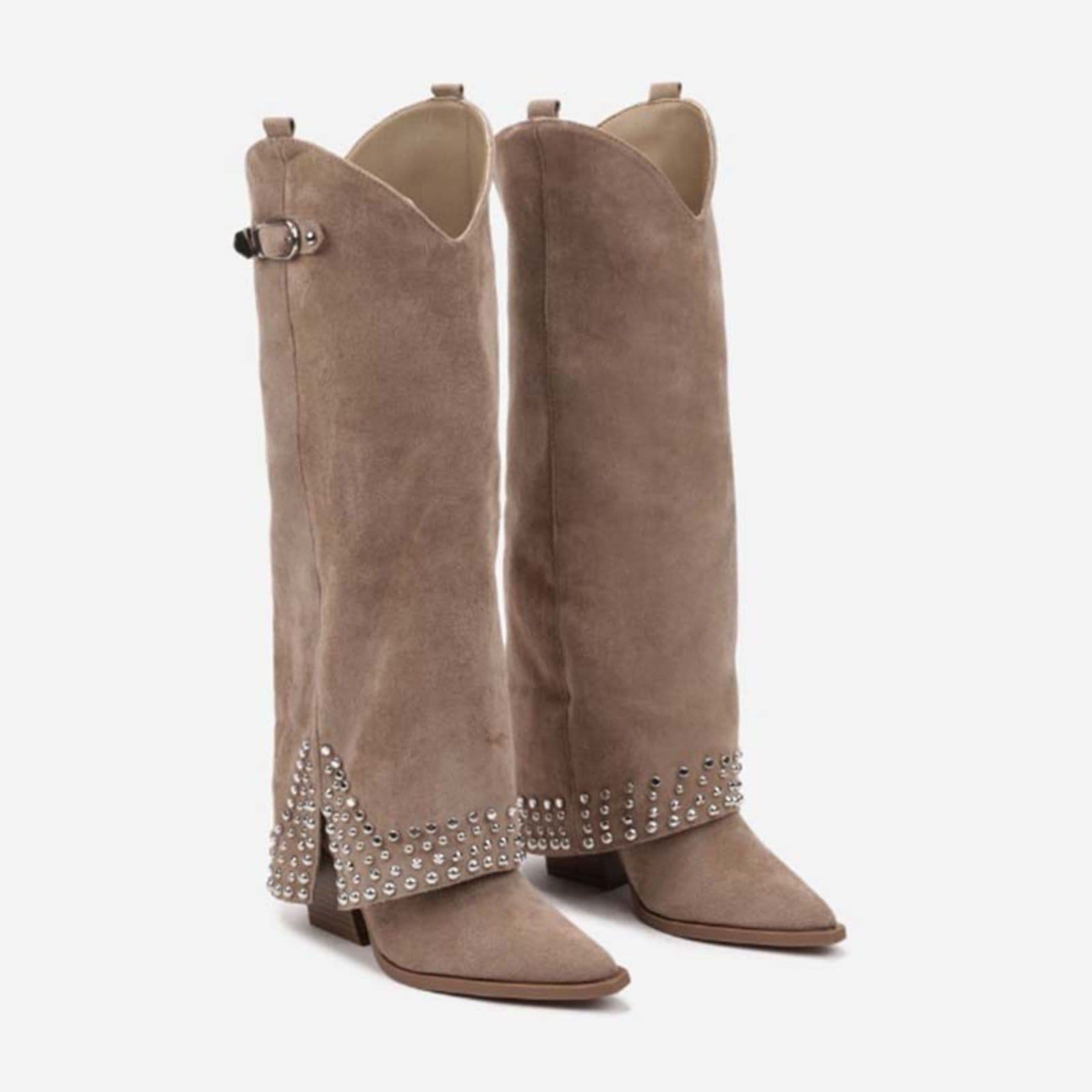image-Women's Frosted Rivet Pantyhose Boots