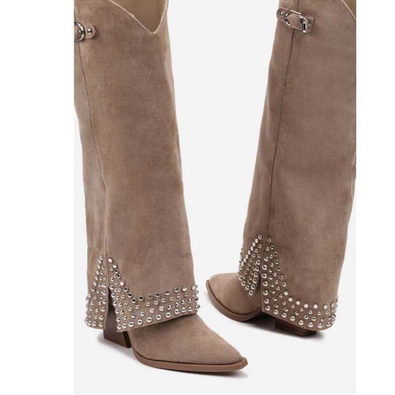 image-Women's Frosted Rivet Pantyhose Boots