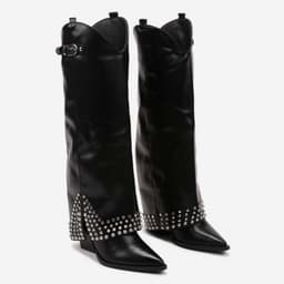 image-Women's Frosted Rivet Pantyhose Boots