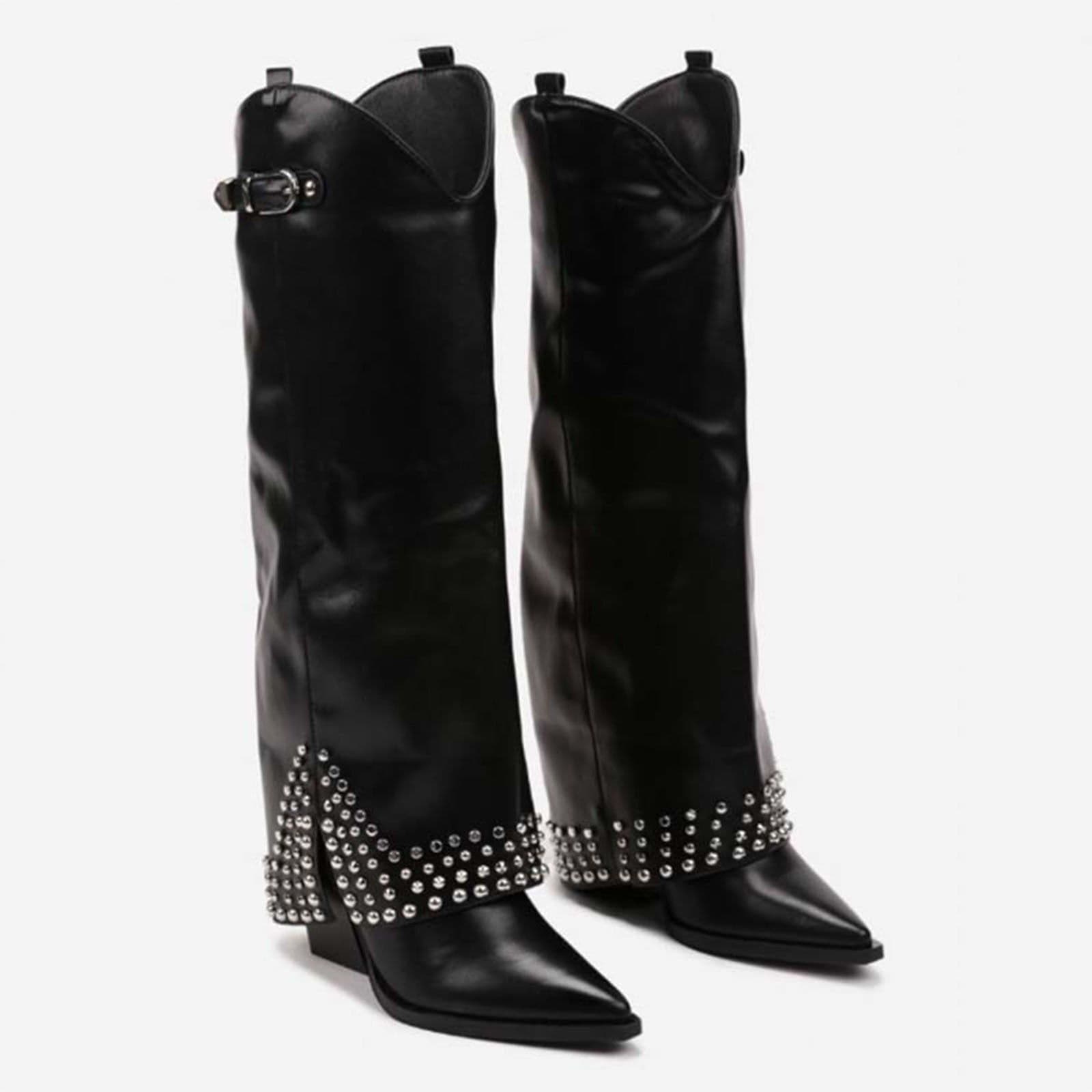 image-Women's Frosted Rivet Pantyhose Boots