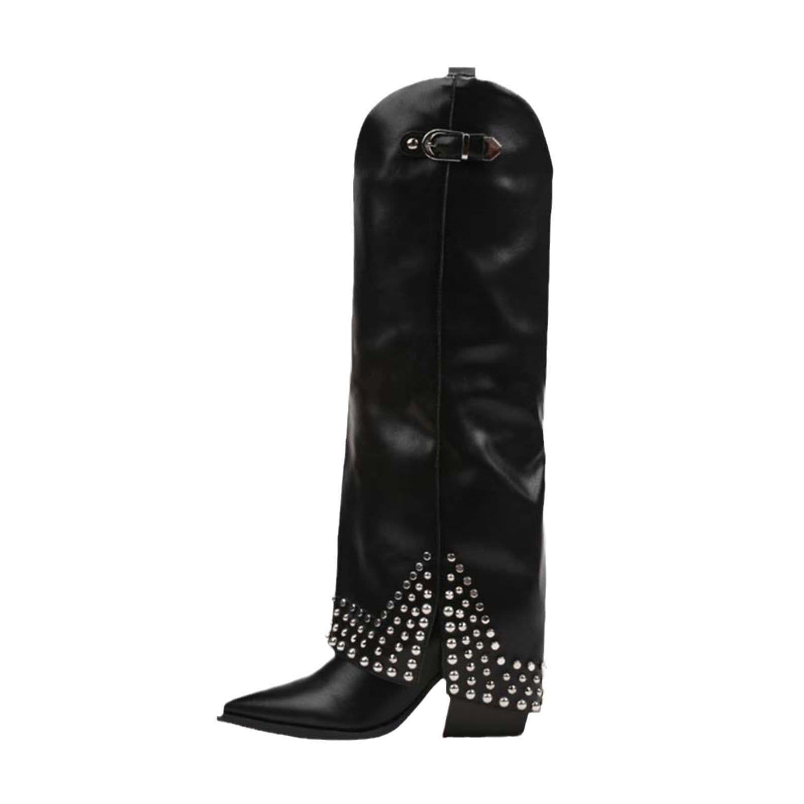 image-Women's Frosted Rivet Pantyhose Boots