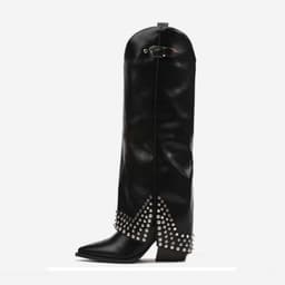 image-Women's Frosted Rivet Pantyhose Boots