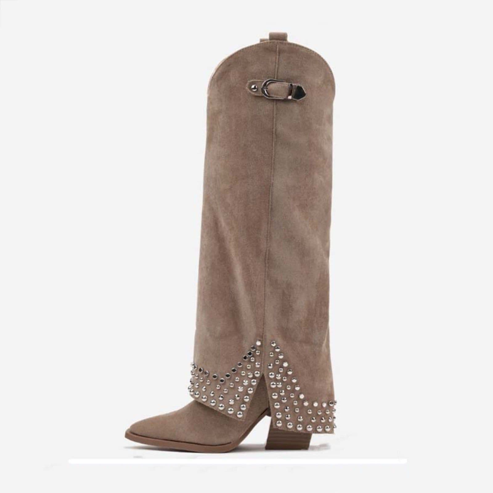 image-Women's Frosted Rivet Pantyhose Boots