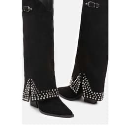 image-Women's Frosted Rivet Pantyhose Boots