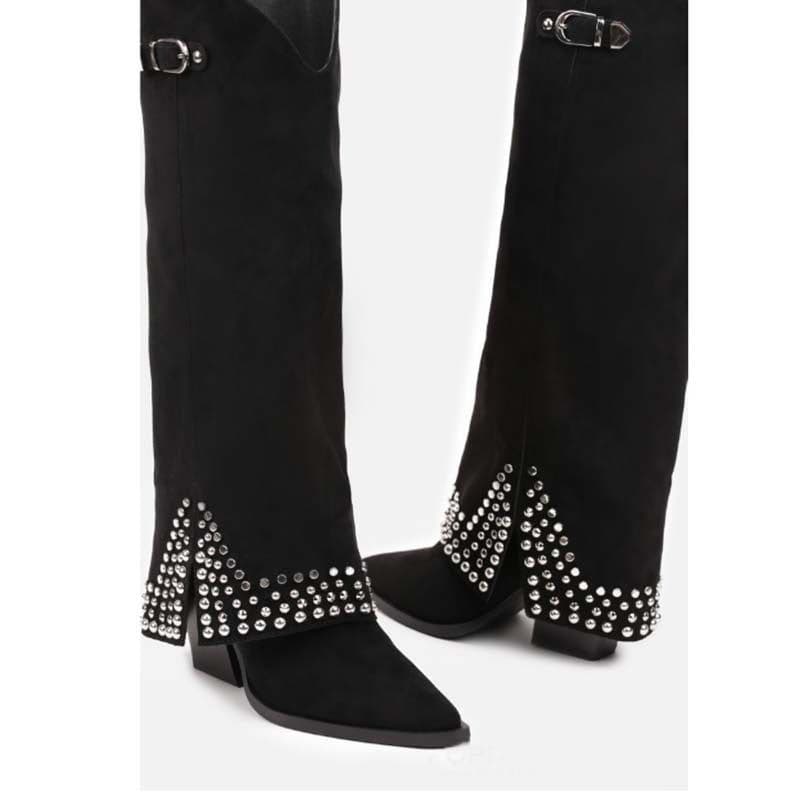 image-Women's Frosted Rivet Pantyhose Boots