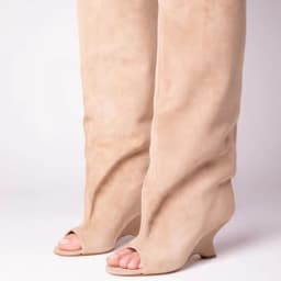 image-Women's Peep Toe Wedge Suede High Heel Party Banquet Sandal Boots