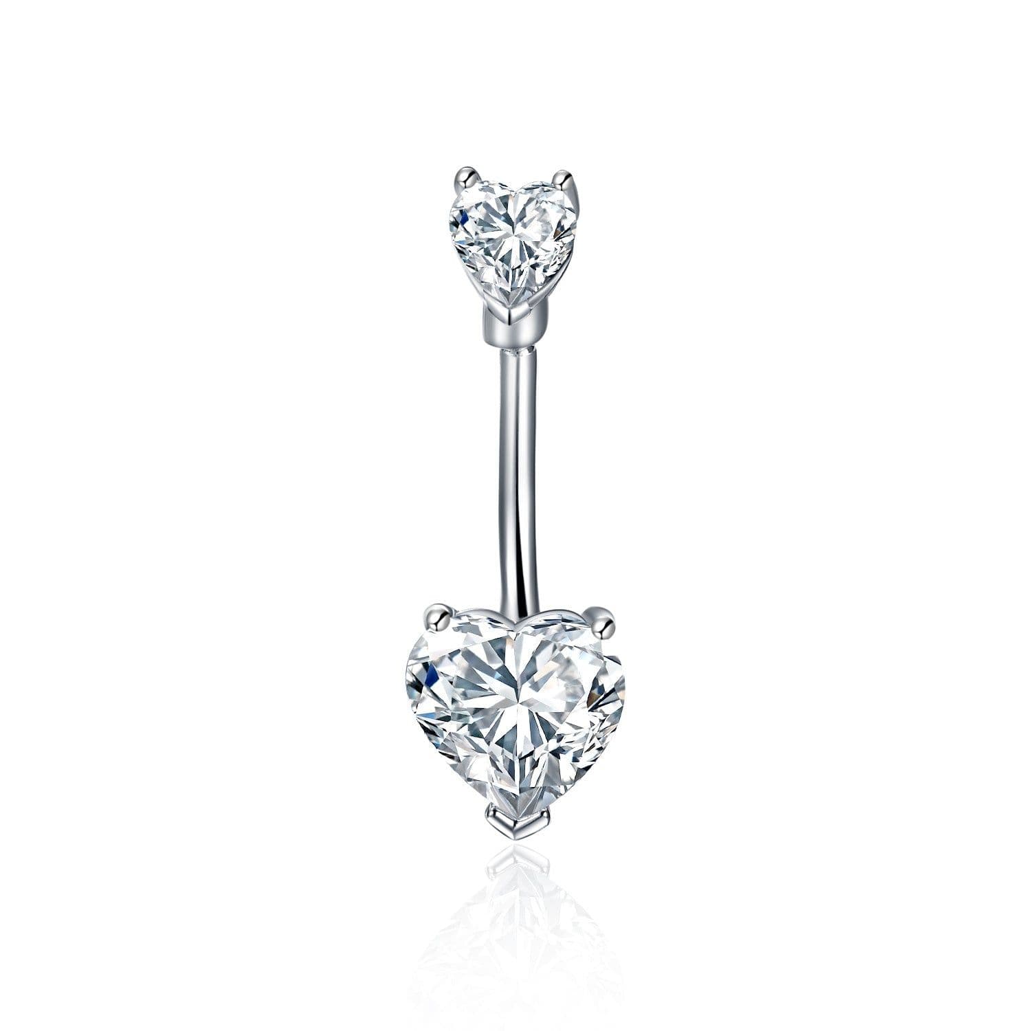 image-Sterling Silver Sexy Zirconia Heart Pendnt Belly Button Ring Belly Piercing for Women