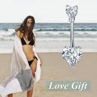 image-Sterling Silver Sexy Zirconia Heart Pendnt Belly Button Ring Belly Piercing for Women