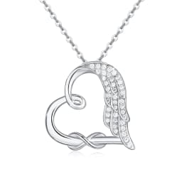 image-Sterling Silver Guardian Angel Wings Heart Shape Infinity Symbol Pendant Necklace For Women And Girls