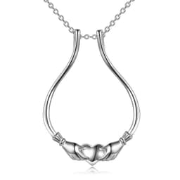 image-Ring Holder Necklace Irish Claddagh Jewelry in White Gold Plated Sterling Silver