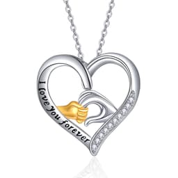 image-Mother and Child Hands Love Heart Pendant Necklace Jewelry for Women I Love You Forever