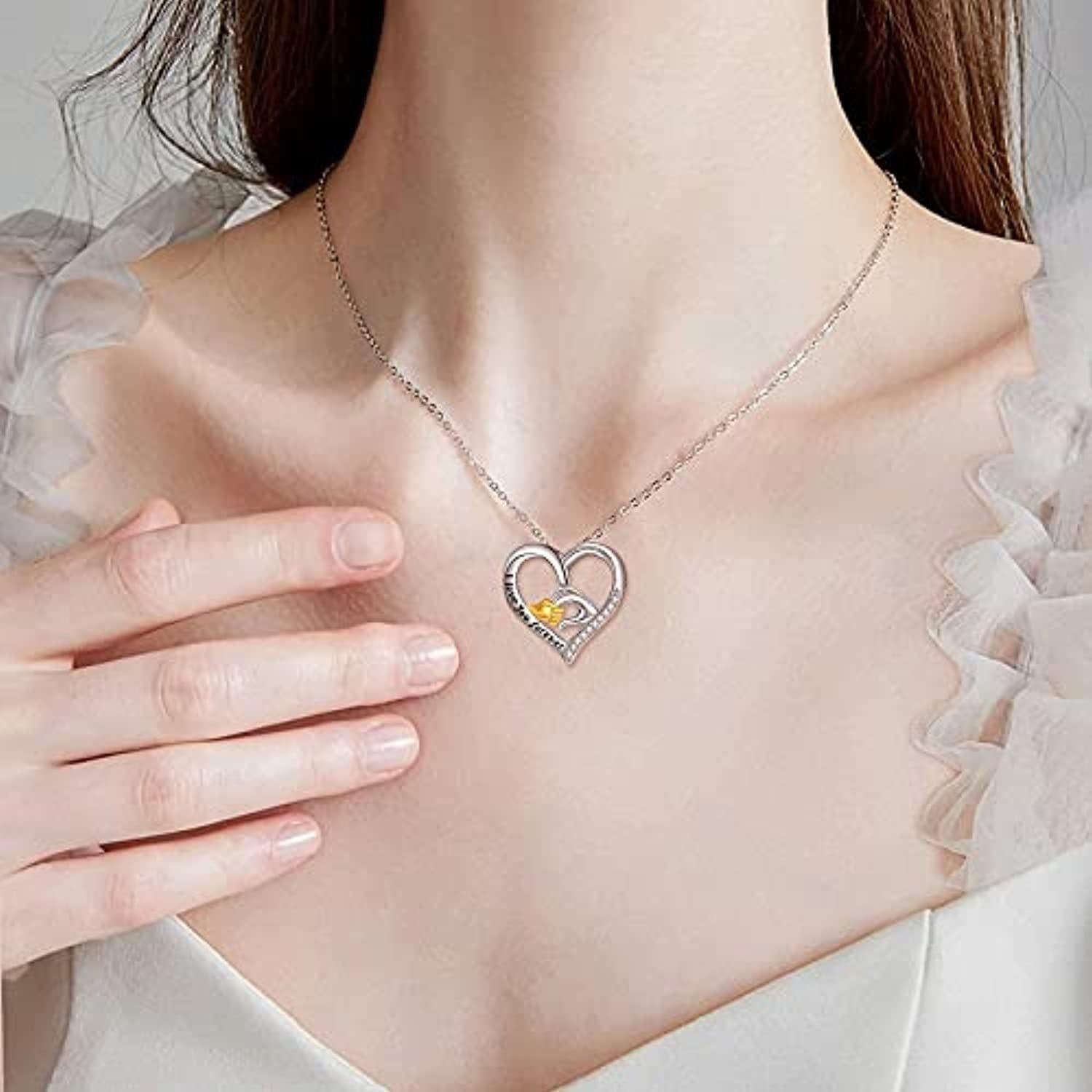 image-Mother and Child Hands Love Heart Pendant Necklace Jewelry for Women I Love You Forever