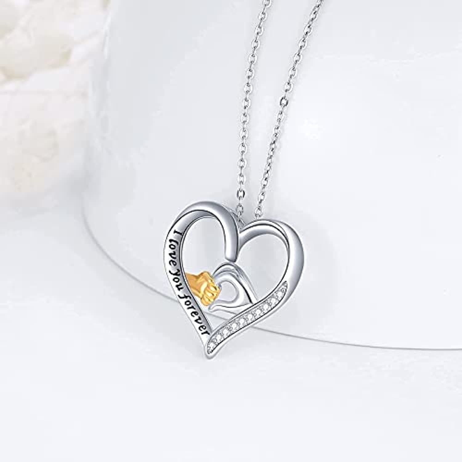 image-Mother and Child Hands Love Heart Pendant Necklace Jewelry for Women I Love You Forever