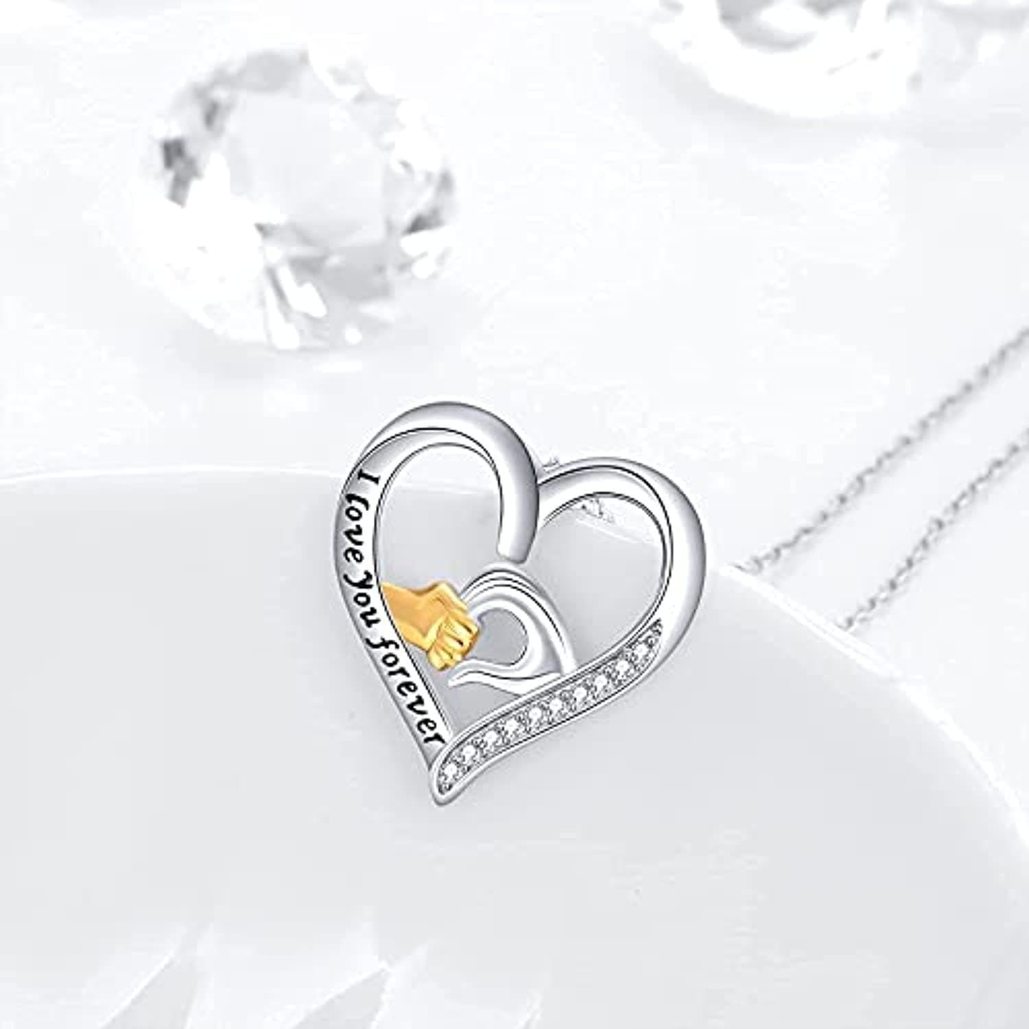 image-Mother and Child Hands Love Heart Pendant Necklace Jewelry for Women I Love You Forever