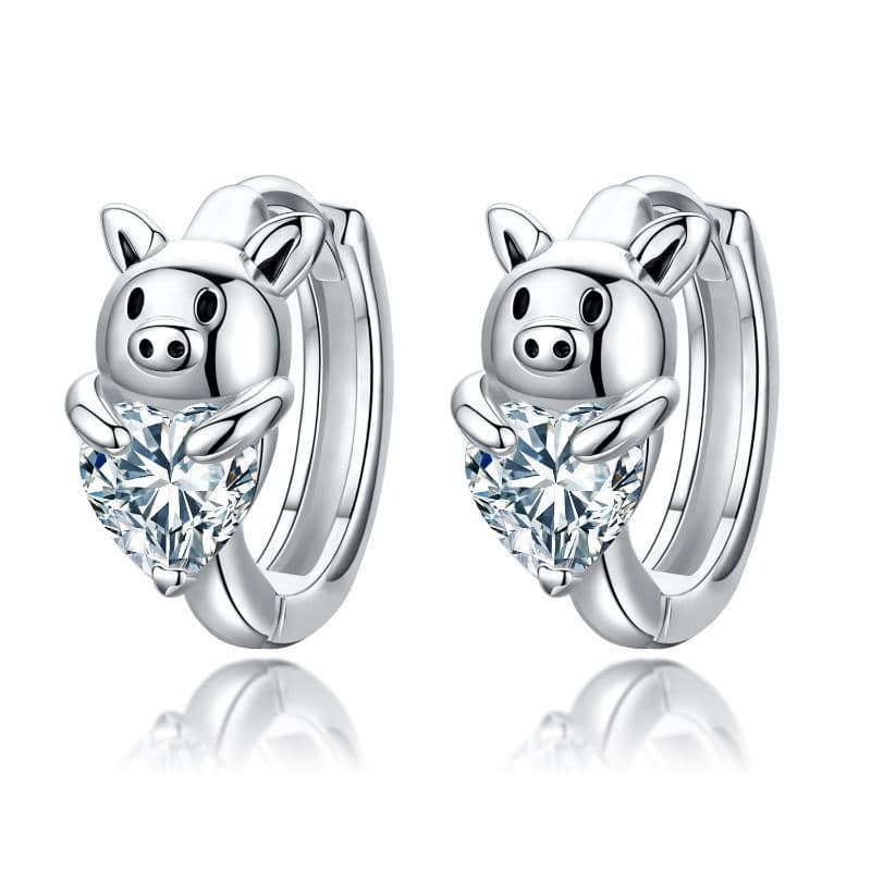 image-Hypoallergenic Cubic Zirconia Pig Small Cute Heart Huggie Hoop Earrings