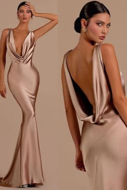 image-Mermaid Bridesmaid Dresses For Wedding Deep V Neck Satin Prom Dress Long Formal Evening Gowns For Women