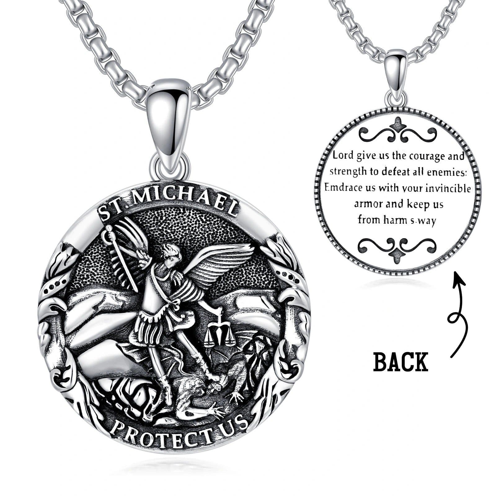 image-Saint Michael Medal Pendant Necklace The Archangel Catholic Medallions Amulet