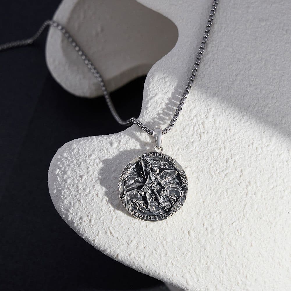 image-Saint Michael Medal Pendant Necklace The Archangel Catholic Medallions Amulet