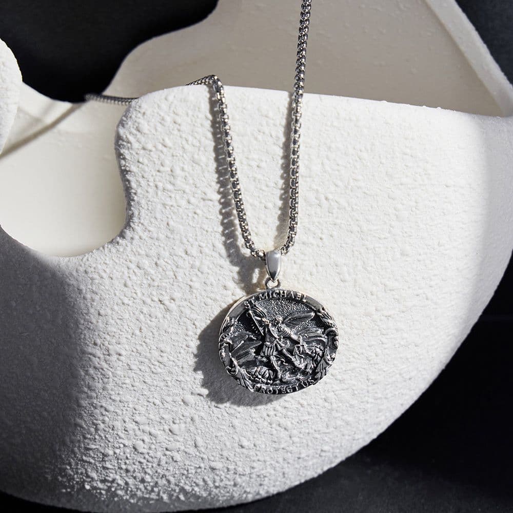image-Saint Michael Medal Pendant Necklace The Archangel Catholic Medallions Amulet