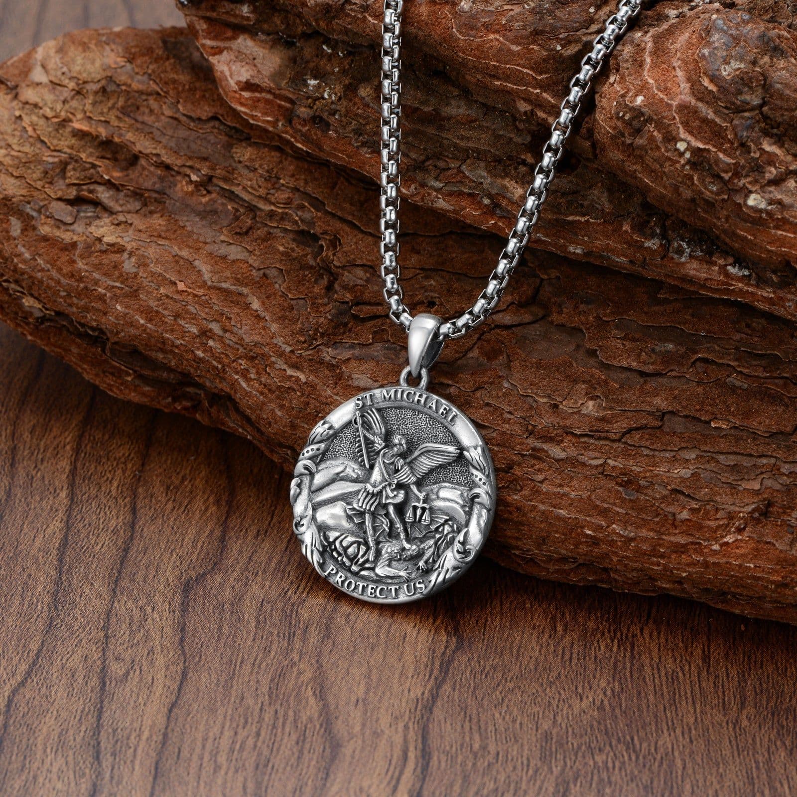 image-Saint Michael Medal Pendant Necklace The Archangel Catholic Medallions Amulet