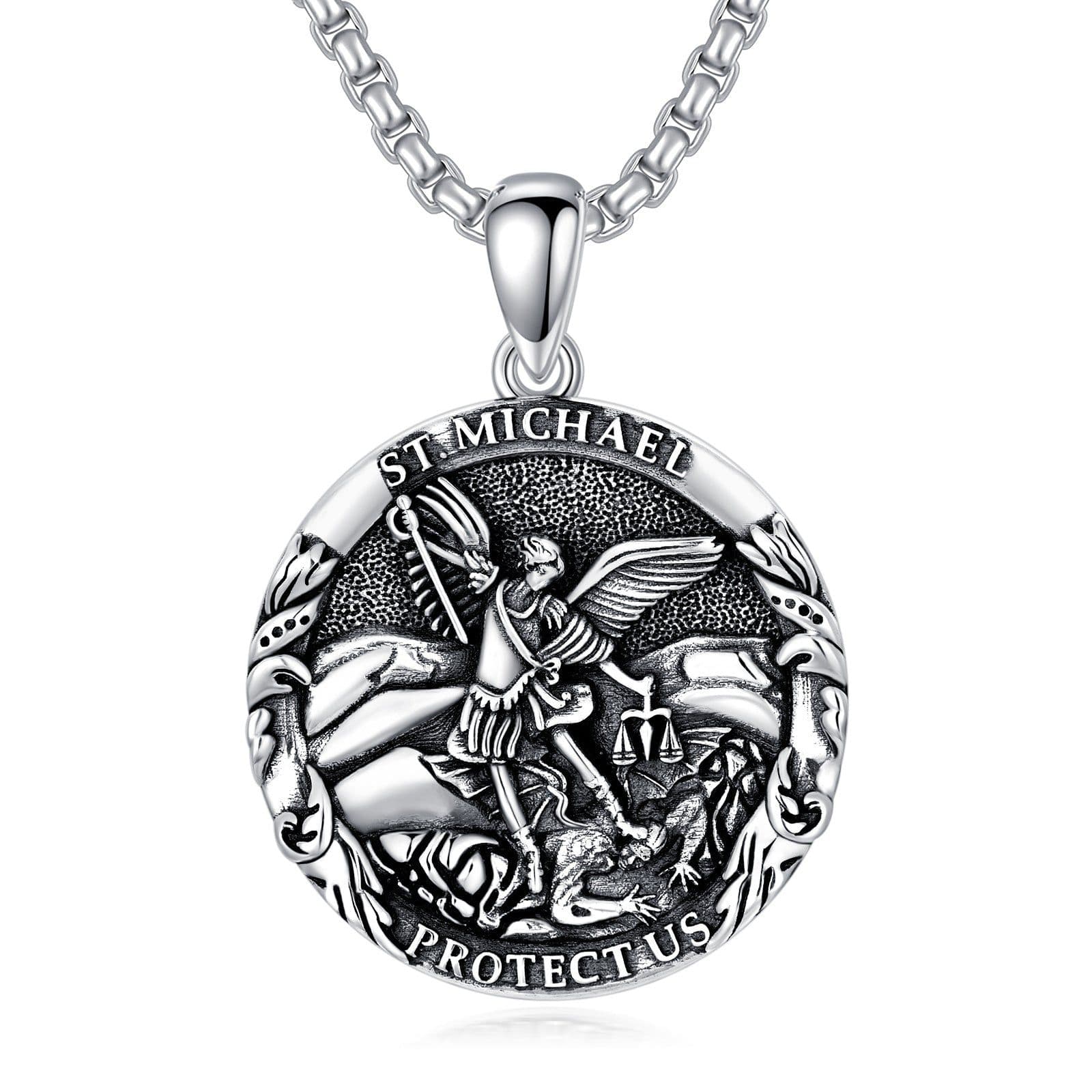 image-Saint Michael Medal Pendant Necklace The Archangel Catholic Medallions Amulet