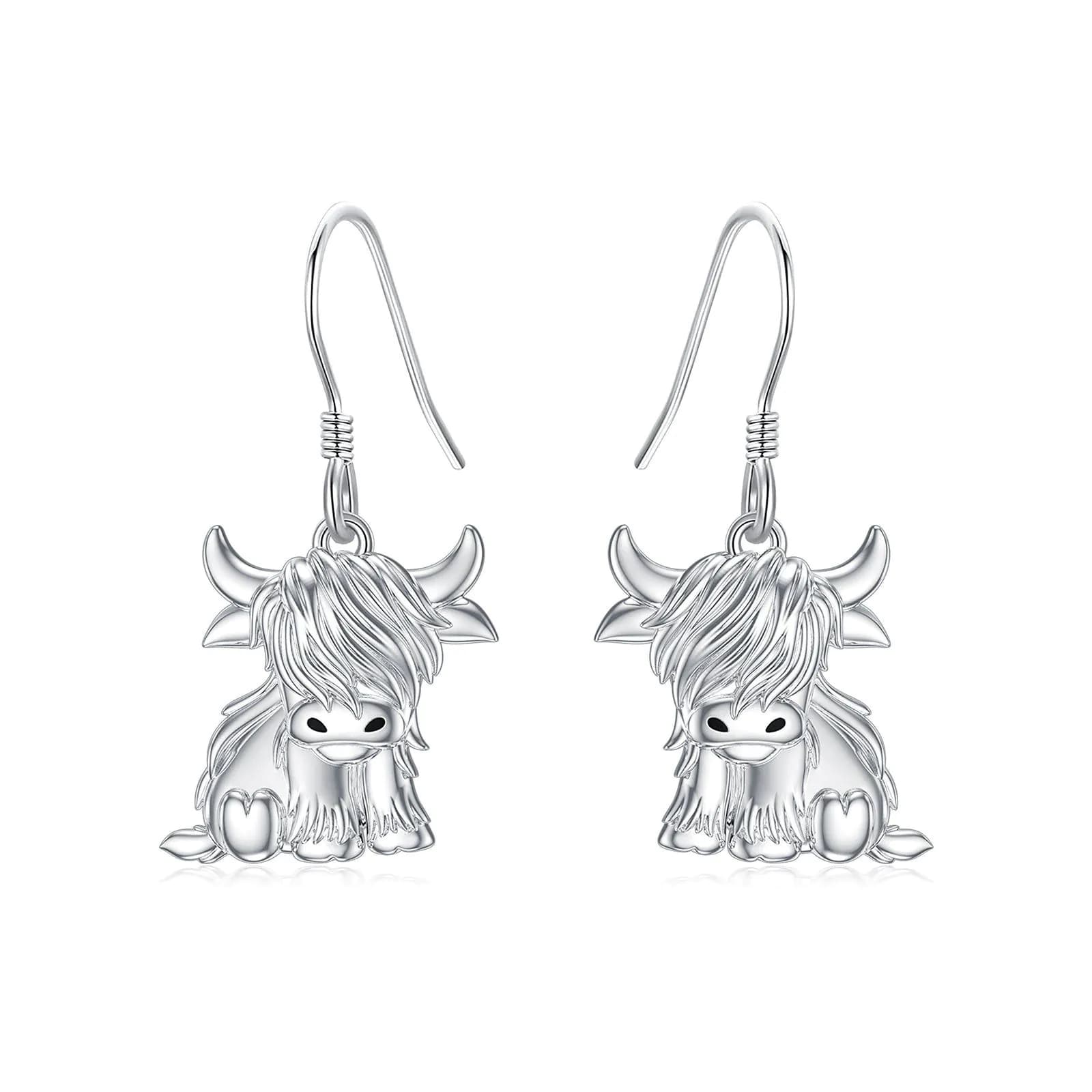 image-Highland Cow Earrings for Women 925 Sterling Silver Cow Dangle Drop Earrings