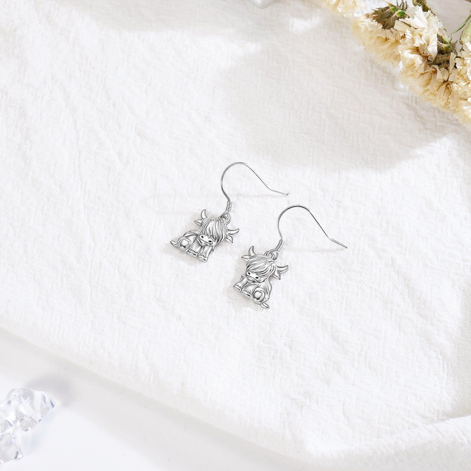 image-Highland Cow Earrings for Women 925 Sterling Silver Cow Dangle Drop Earrings