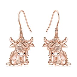 image-Highland Cow Earrings for Women 925 Sterling Silver Cow Dangle Drop Earrings