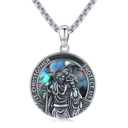 image-Sterling Silver Round Medal Saint Christopher Pendant Necklace as Catholic Christmas Gifts