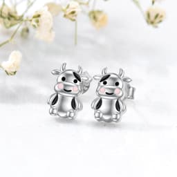 image-Cow Earrings Sterling Silver Cow Jewelry Animal Stud Earrings Cow Gifts for Women Teens Birthday