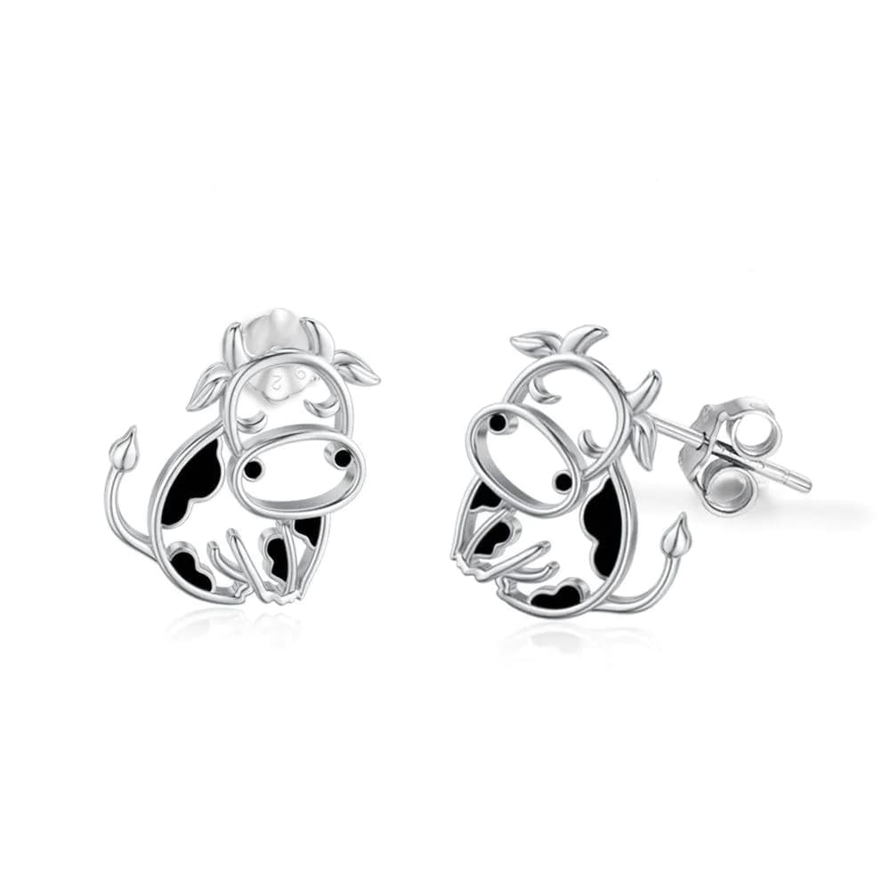 image-Cow Earrings 925 Sterling Silver Cow Stud Earrings for Women Cow Gifts for Birthday