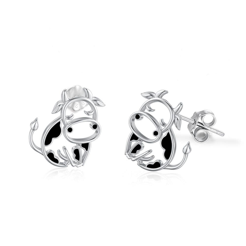 image-Cow Earrings 925 Sterling Silver Cow Stud Earrings for Women Cow Gifts for Birthday