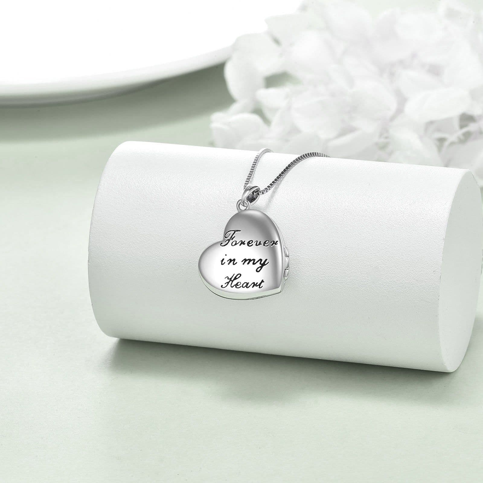image-Horse and Girl Abalone Shellfish Heart Sterling Silver Photo Locket Necklace
