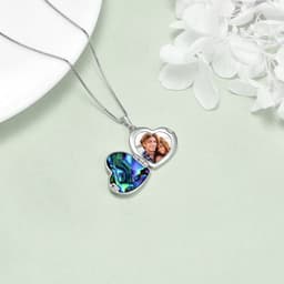 image-Horse and Girl Abalone Shellfish Heart Sterling Silver Photo Locket Necklace