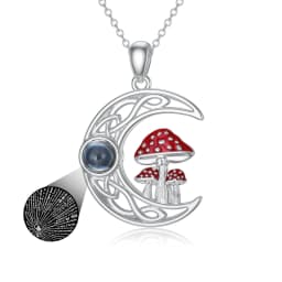 image-100 languages I Love You Projection Stone Mushroom Moon Necklace Sterling Silver