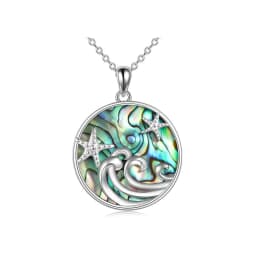 image-Sterling Silver Ocean Wave Abalone Shellfish Necklace Starfish Pendant Ocean Jewelry