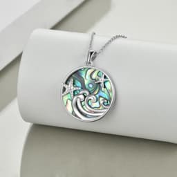image-Sterling Silver Ocean Wave Abalone Shellfish Necklace Starfish Pendant Ocean Jewelry