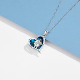 image-925 Sterling Silver Highland Cow Blue Crystal Heart Cow Pendant Necklace