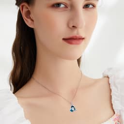 image-925 Sterling Silver Highland Cow Blue Crystal Heart Cow Pendant Necklace