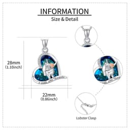 image-925 Sterling Silver Highland Cow Blue Crystal Heart Cow Pendant Necklace