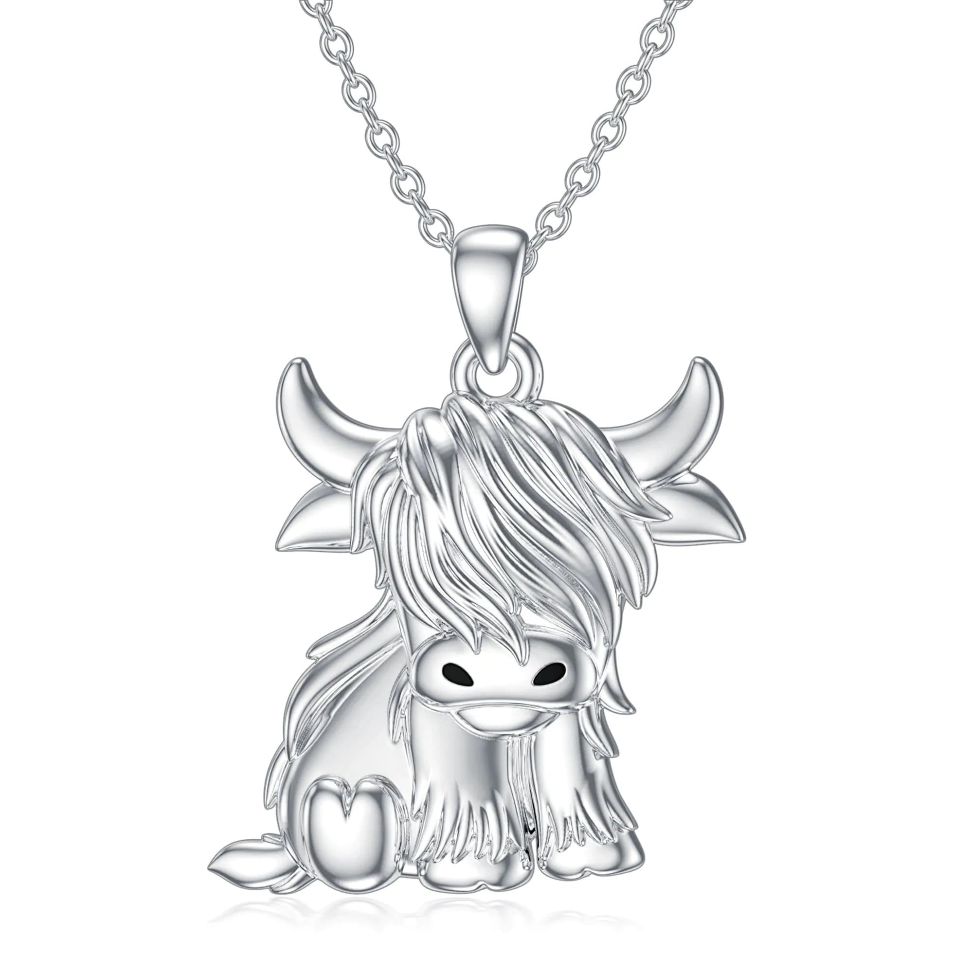 image-Highland Cow Necklace Anklet for Women 925 Sterling Silver Cow Crystal Necklace
