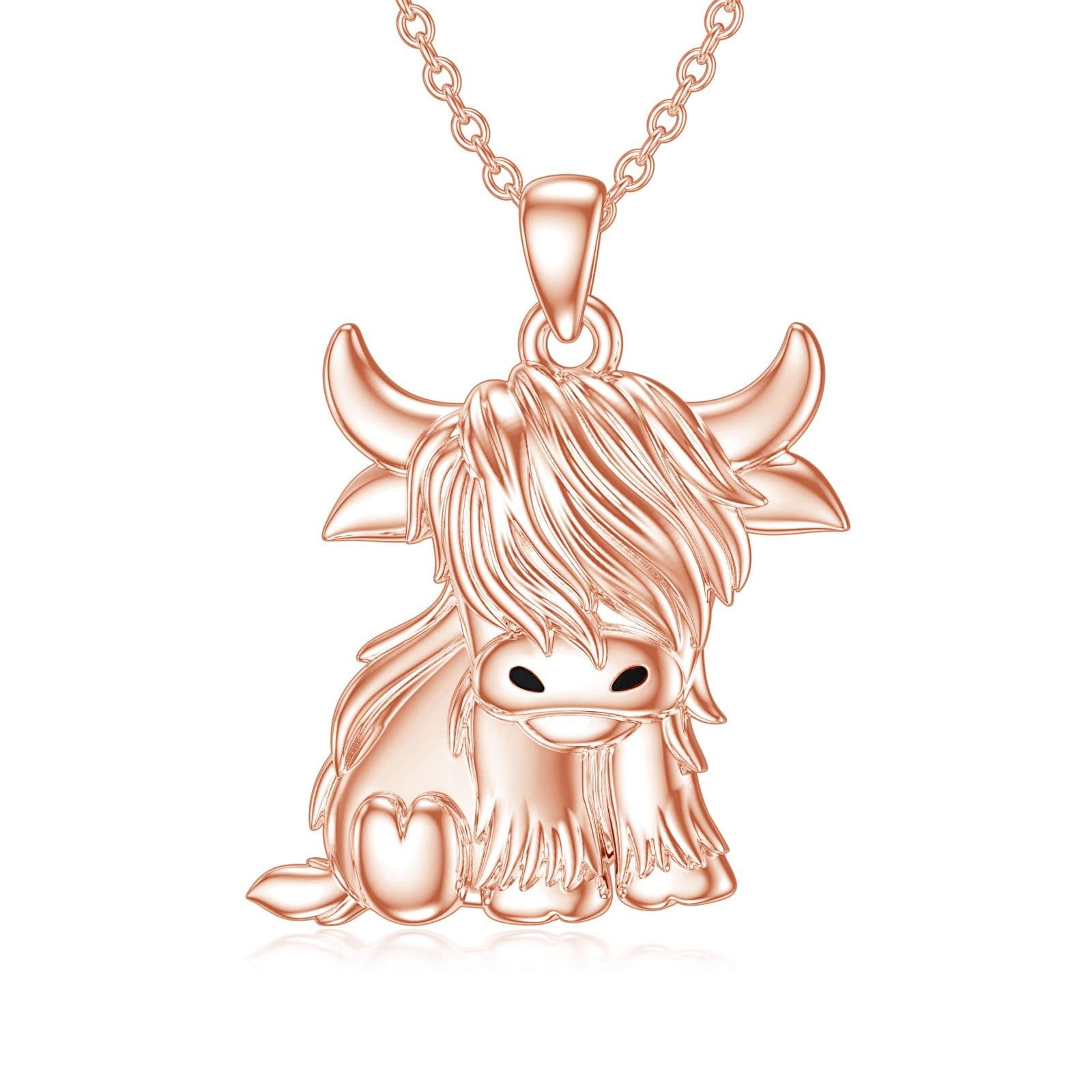 image-Highland Cow Necklace Anklet for Women 925 Sterling Silver Cow Crystal Necklace