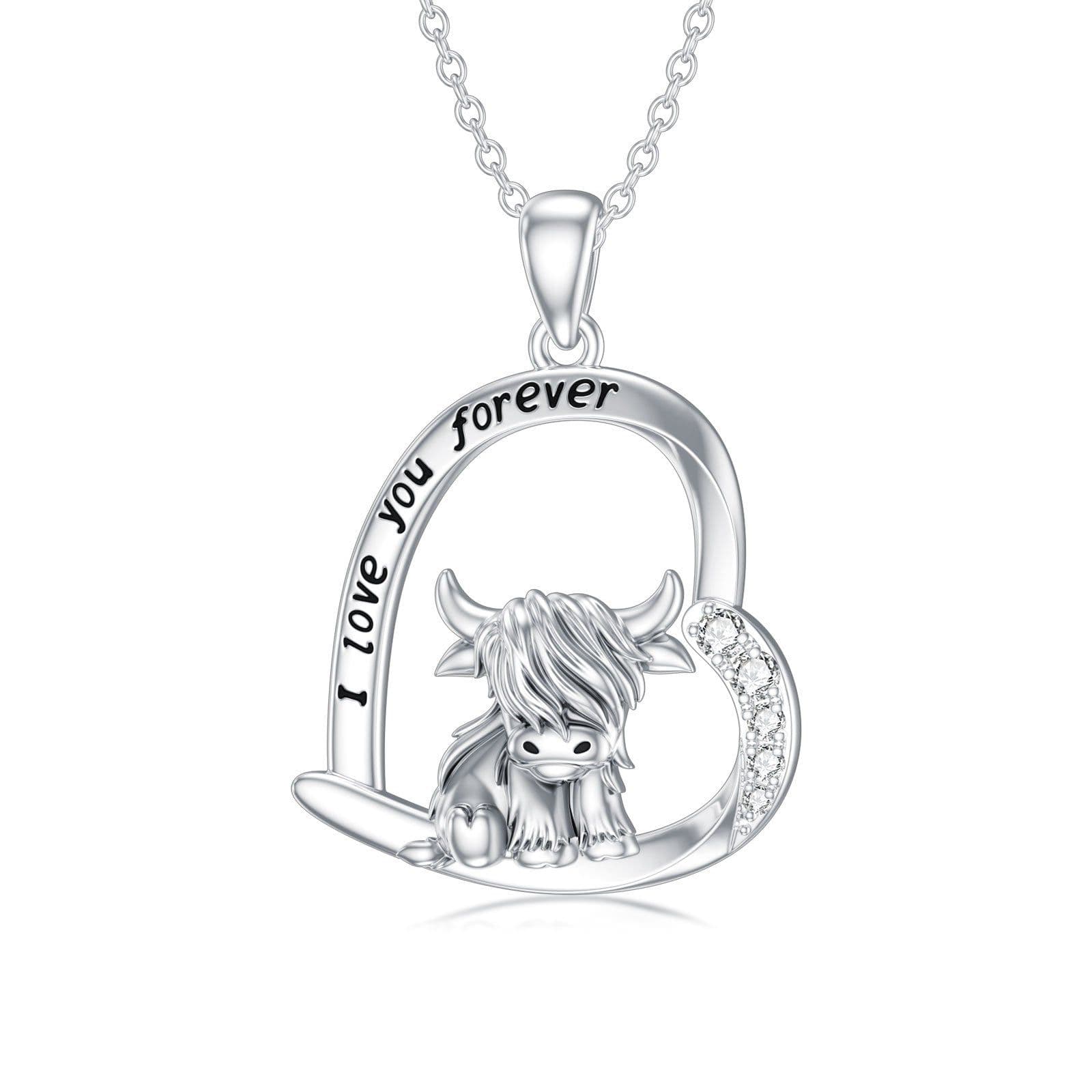 image-Highland Cow Necklace Anklet for Women 925 Sterling Silver Cow Crystal Necklace