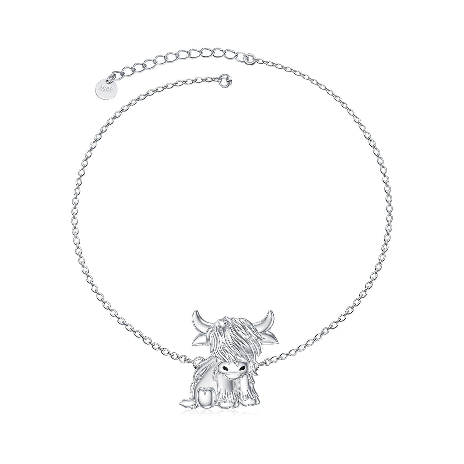 image-Highland Cow Necklace Anklet for Women 925 Sterling Silver Cow Crystal Necklace