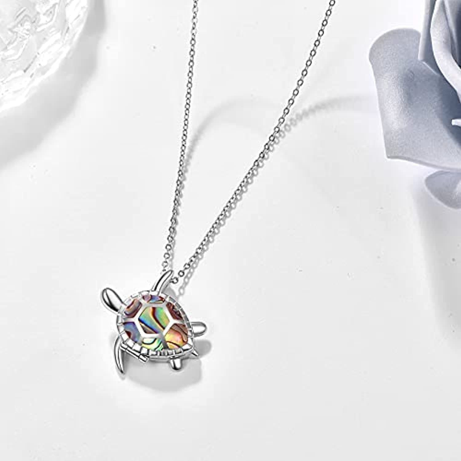 image-Silver Sea Turtle Locket Picture Photo Locket Abalone Shell Necklace For Women