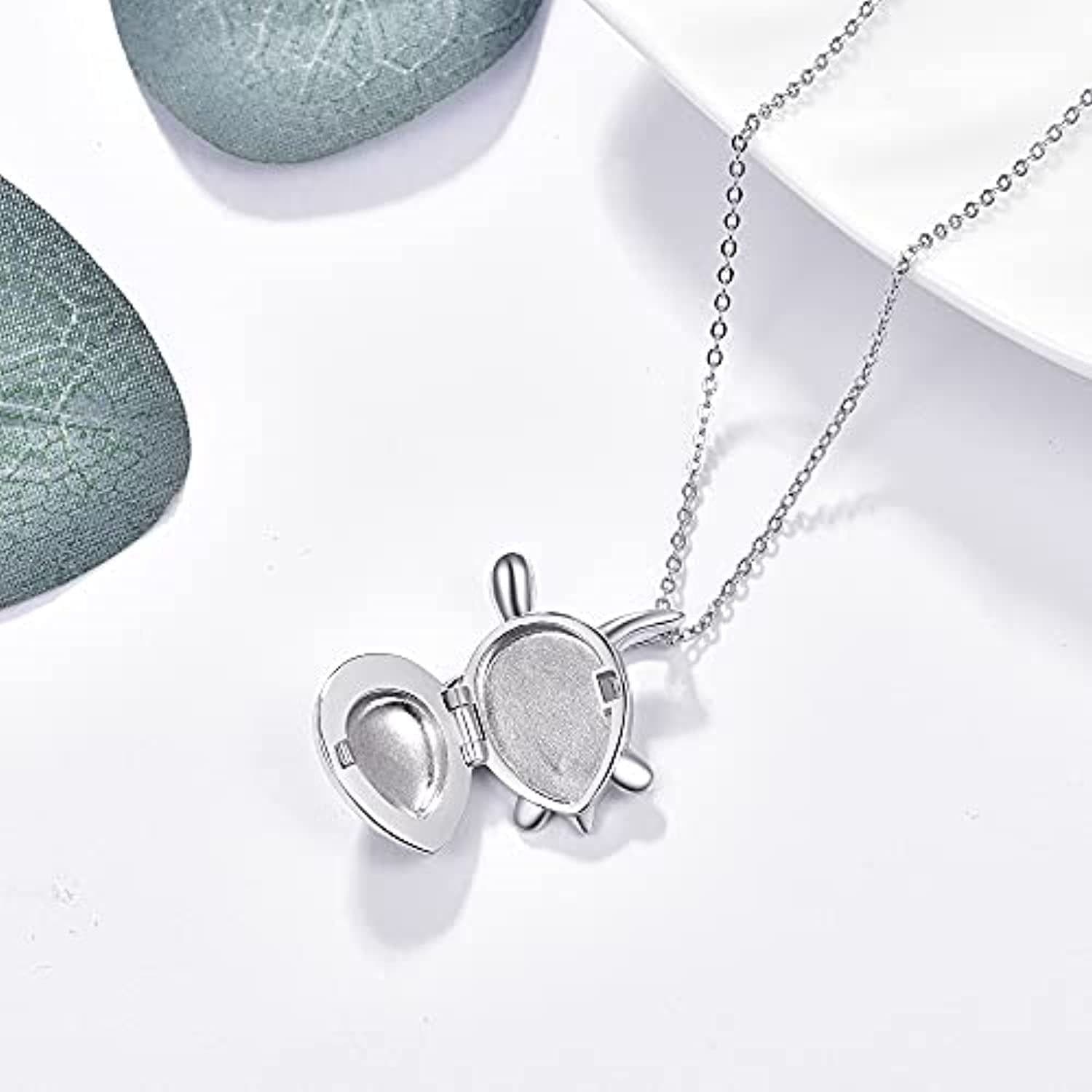 image-Silver Sea Turtle Locket Picture Photo Locket Abalone Shell Necklace For Women