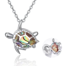 image-Silver Sea Turtle Locket Picture Photo Locket Abalone Shell Necklace For Women