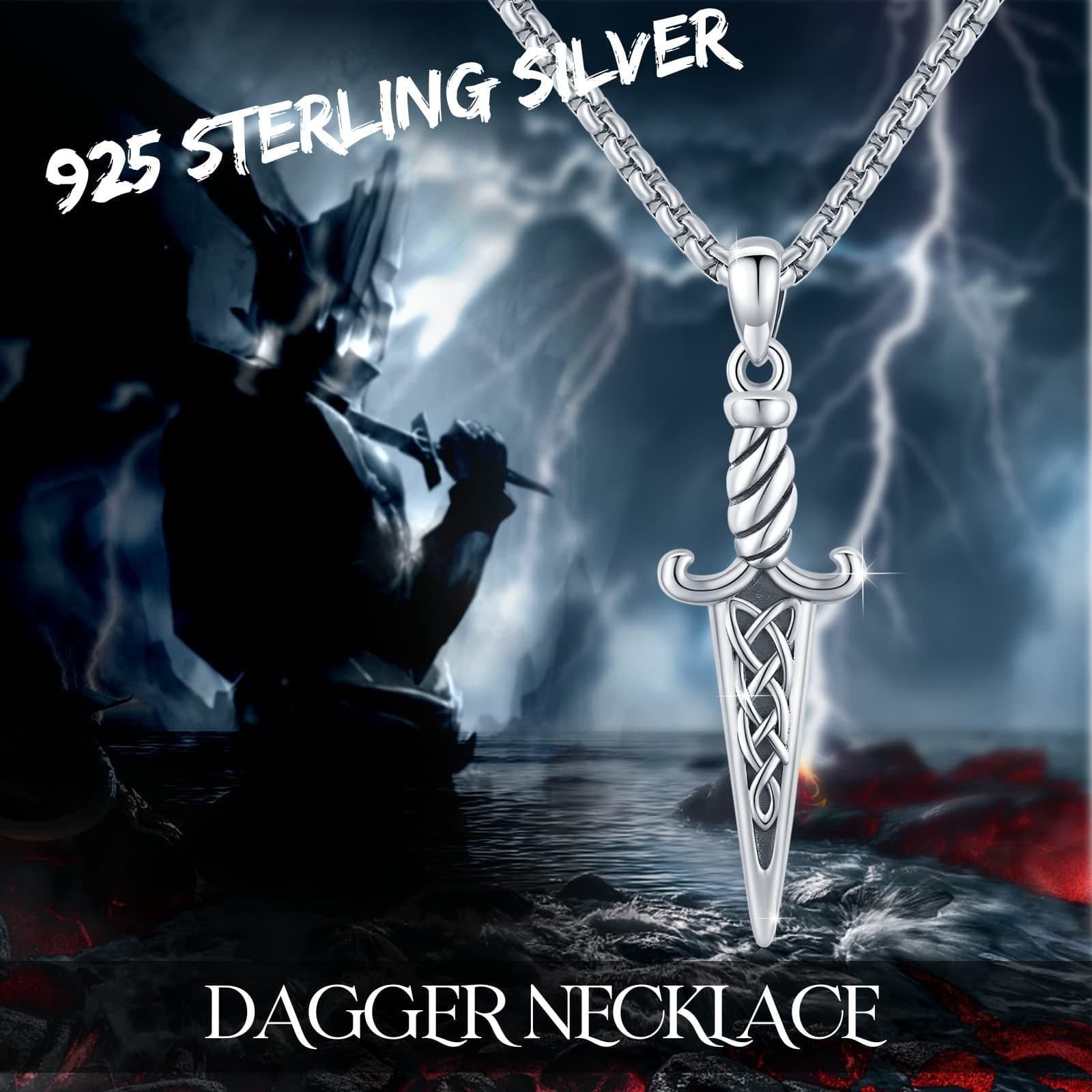 image-Silver Celtic-style Double-Edged Dagger Retro Pendant Necklace Irish Jewelry Gift